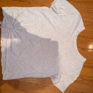 gray shirt with open circle knot